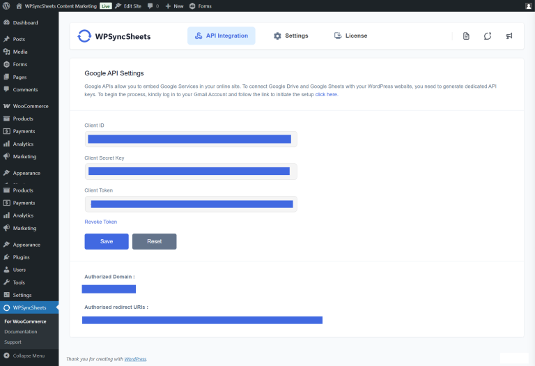 Google API Settings Bricks