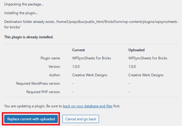 Replace current with uploaded 
